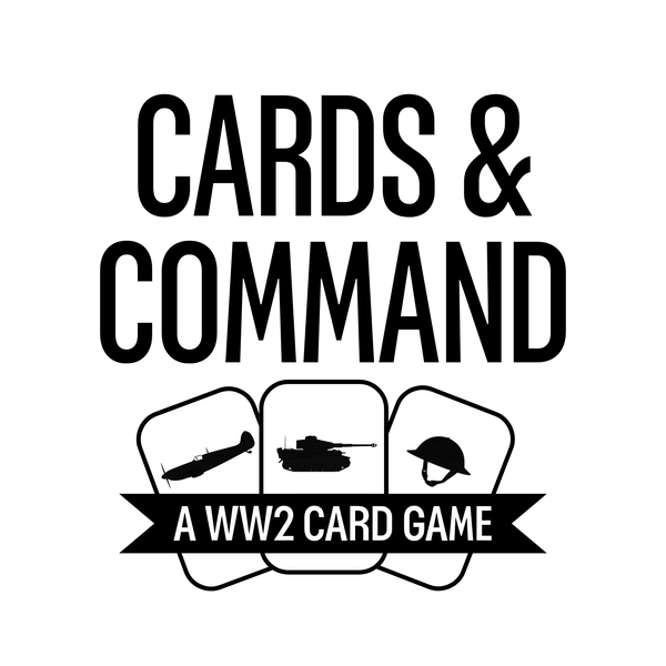 Logo for 'Cards & Command' a WW2 card game on a white background